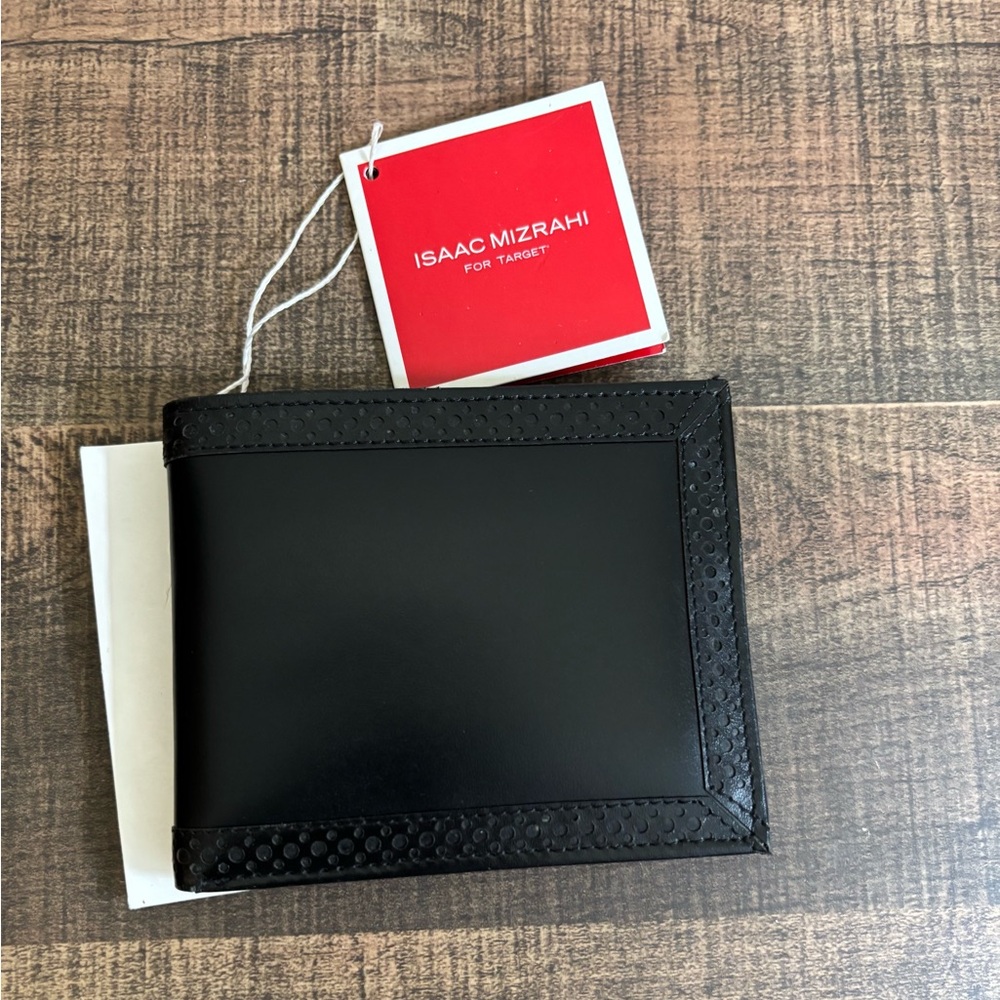 Isaac Mizrahi Target Men’s Black Leather Wallet 4.5x 3.5" Billfold New With Tags